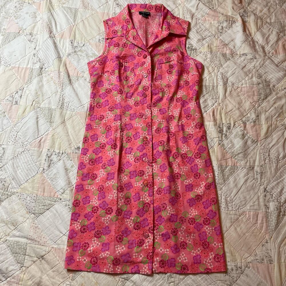 my michelle y2k preppy barbie core pink floral retro collared button shirt dress